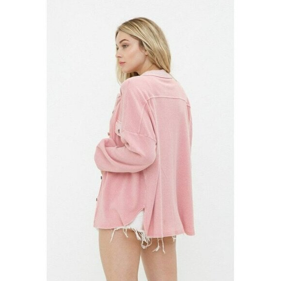 Not Your Boyfriend's Textured Knit Shirt Jacket in Rose - Picture 4 of 4